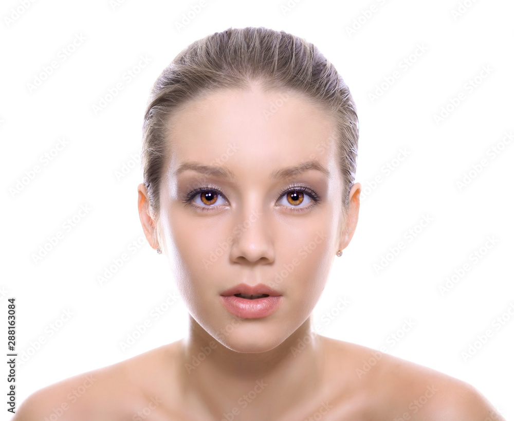 Close up young woman, isolated on white background Close up young woman, isolated on white background
