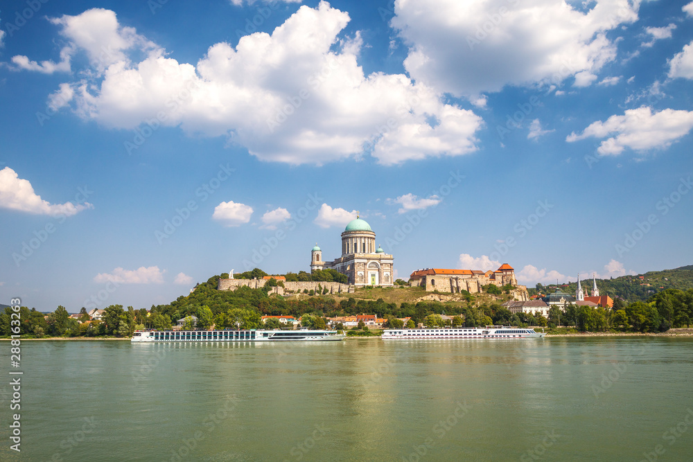 View of the Esztergom Basilica above the Danube river, Hungary, Europe.