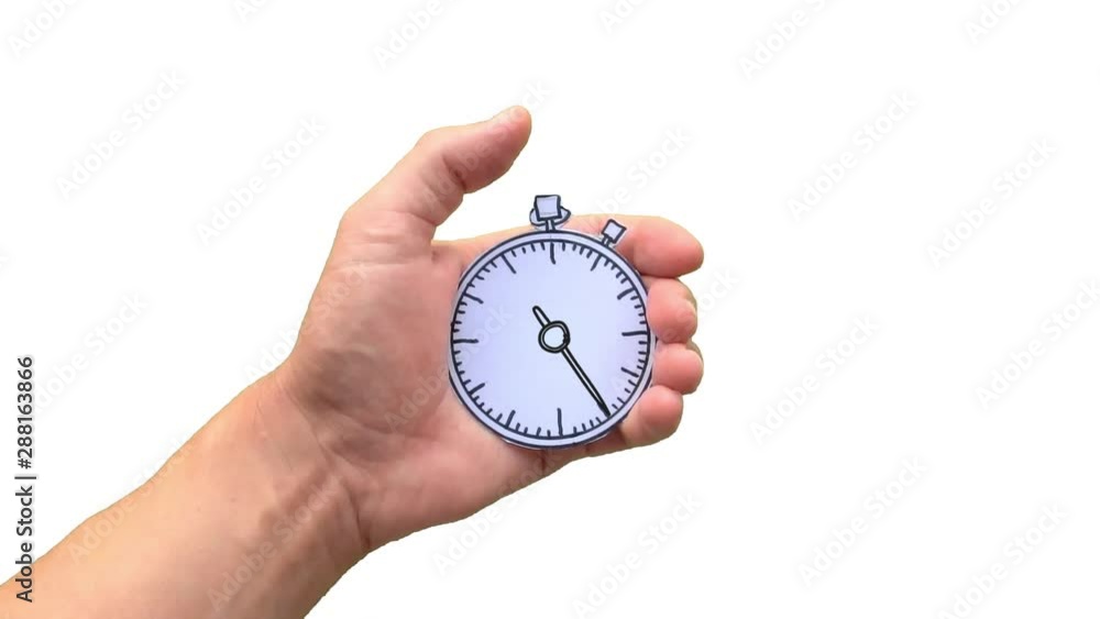 Stopwatch in the hand on white background animation Stopwatch in the hand on white background animation