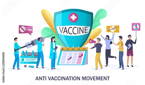 Anti vaccination movement, vector concept for web banner, website page