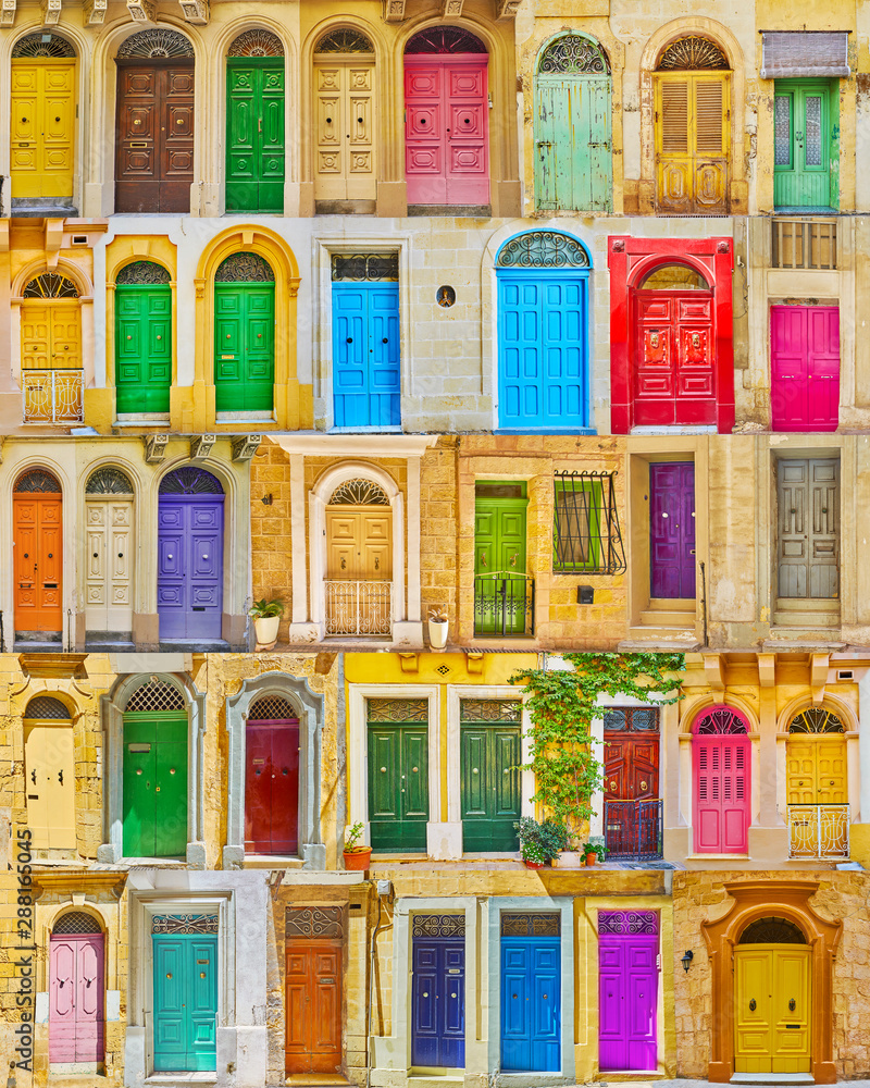 Retro wooden Maltese doors - obrazy, fototapety, plakaty 