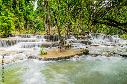 Huai Mae Khamin Waterfalls in Tropical Rainforest at Kanchanaburi Province  Thailand