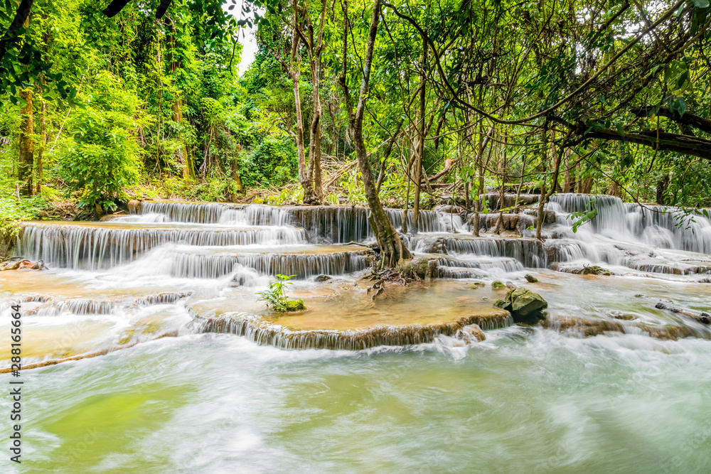 Huai Mae Khamin Waterfalls in Tropical Rainforest at Kanchanaburi Province, Thailand Huai Mae Khamin Waterfalls in Tropical Rainforest at Kanchanaburi Province, Thailand