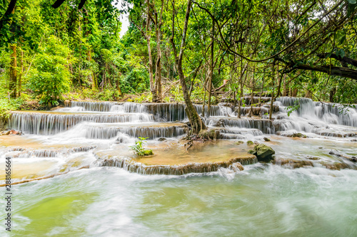 Huai Mae Khamin Waterfalls in Tropical Rainforest at Kanchanaburi Province  Thailand