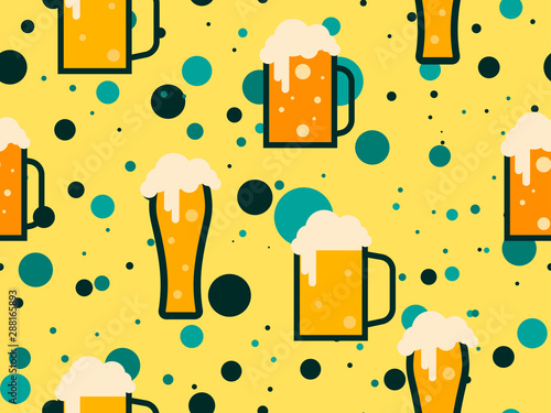 Glass of beer seamless pattern for promotional products, wrapping paper and printing. Vector illustration