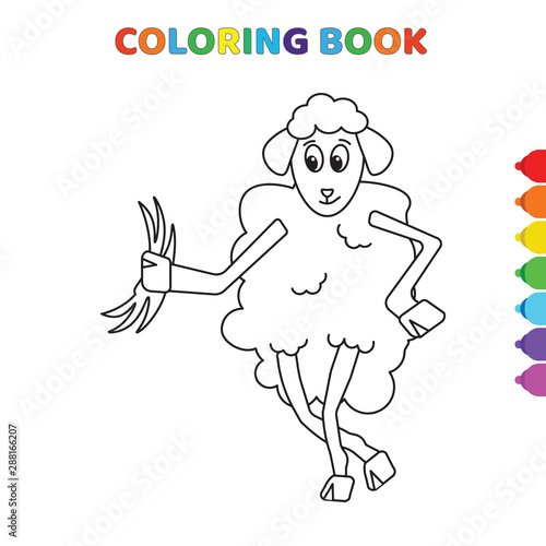 Wallpaper Mural cute cartoon happy sheep eating grass coloring book for kids. black and white vector illustration for coloring book. happy sheep eating grass concept hand drawn illustration Torontodigital.ca