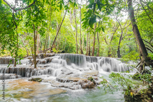 Huai Mae Khamin Waterfalls in Tropical Rainforest at Kanchanaburi Province, Thailand © wanna