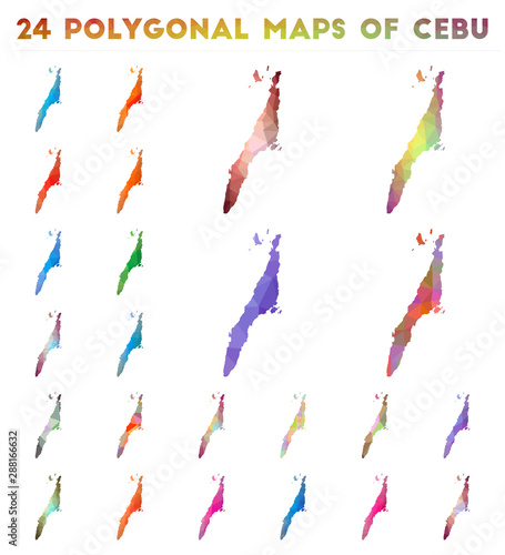 Set of vector polygonal maps of Cebu. Bright gradient map of island in low poly style. Multicolored Cebu map in geometric style for your infographics.