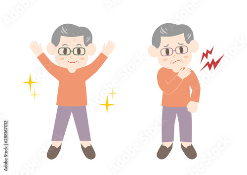 シニア女性の肩こりと健康のイラスト     