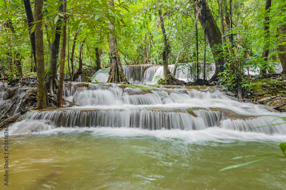 Huai Mae Khamin Waterfalls in Tropical Rainforest at Kanchanaburi Province, Thailand Huai Mae Khamin Waterfalls in Tropical Rainforest at Kanchanaburi Province, Thailand