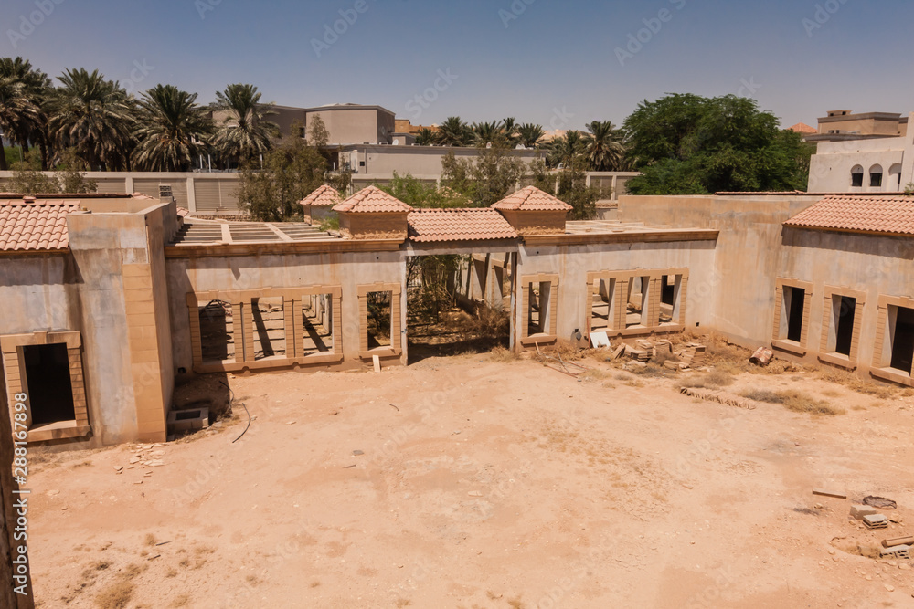 A front yard of the abandoned luxury villa in Riyadh