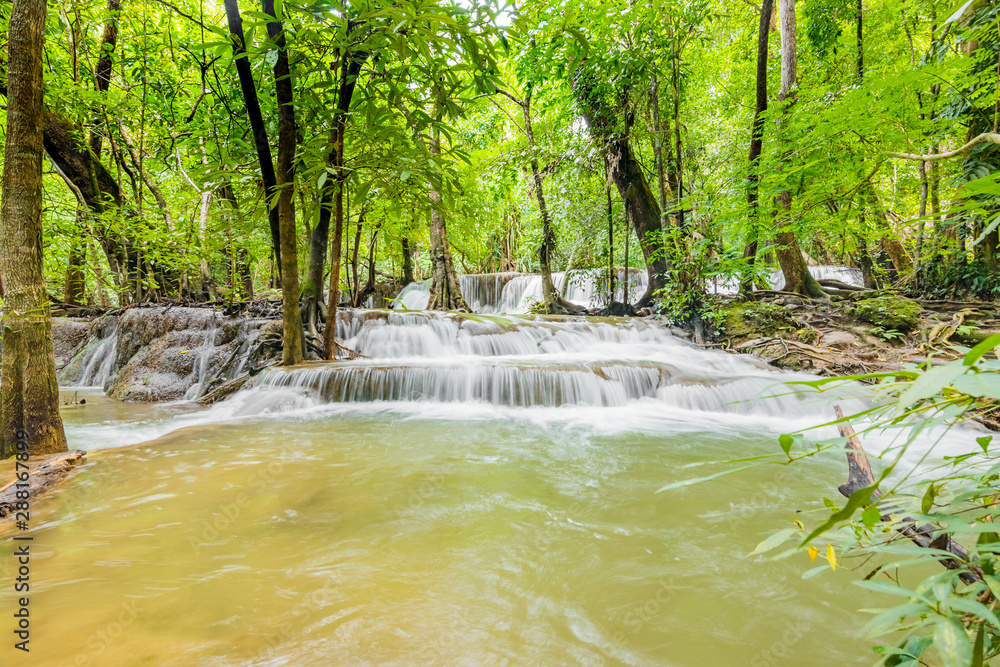 Huai Mae Khamin Waterfalls in Tropical Rainforest at Kanchanaburi Province, Thailand Huai Mae Khamin Waterfalls in Tropical Rainforest at Kanchanaburi Province, Thailand