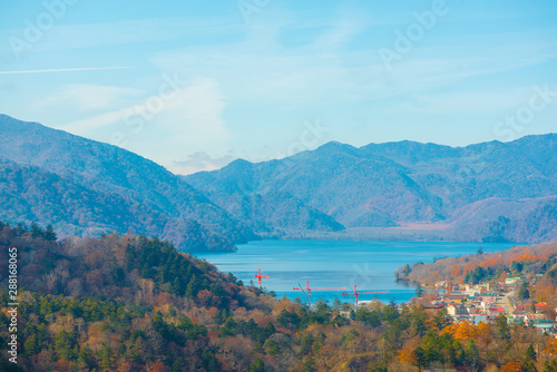 Chuzenji lake view at Akechidaira Ropeway of Nikko  Japan.