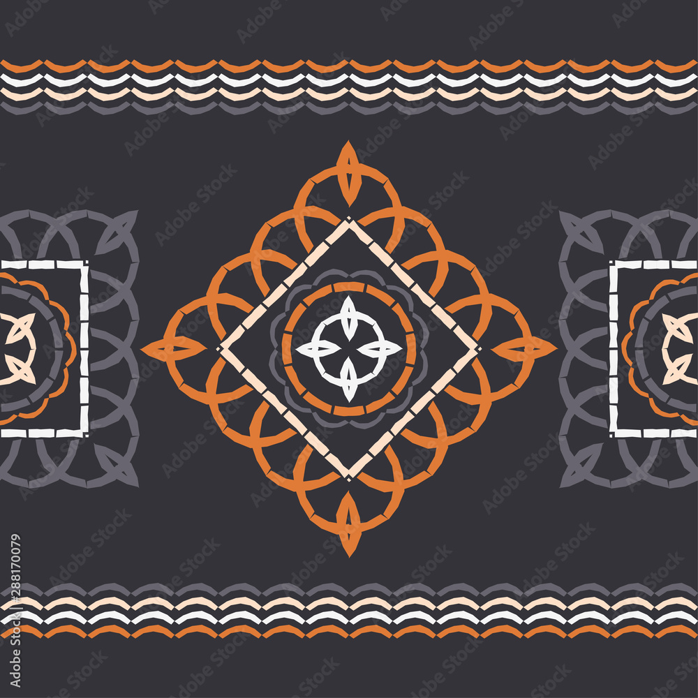 Fototapeta premium Ethnic boho seamless pattern. Lace. Embroidery on fabric. Patchwork texture. Weaving. Traditional ornament. Tribal pattern. Folk motif. Can be used for wallpaper, textile, wrapping, web. 