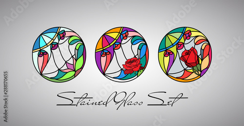 Floral bright stained glass decorative pattern colored mosaic window