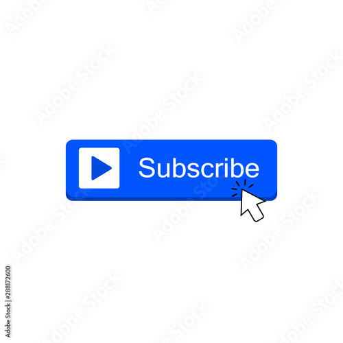 Subscribe button color with arrow cursor and shadow. Vector