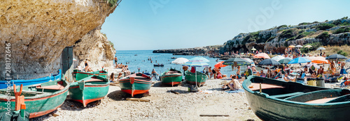 Polignano, Puglia Italy - 20 August 2019: Cala incina, free beach in Polignano a Mare