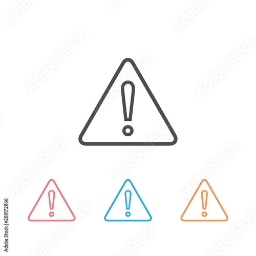 Warning sign with exclamation. Vector linear icon set. Line with editable