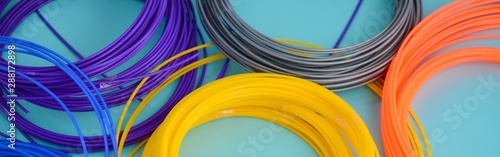 Plastic PLA and ABS filament material for printing on a 3D pen or printer of various colors