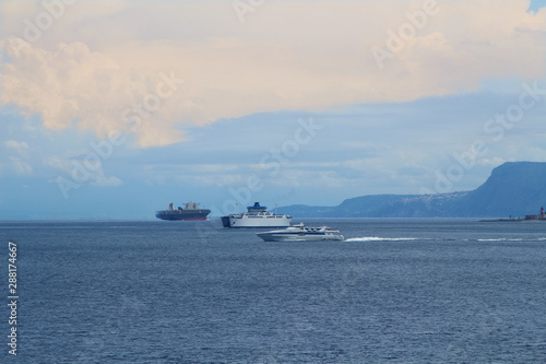 Ships in the strait of Messina operating between Sicily and Italy mainland