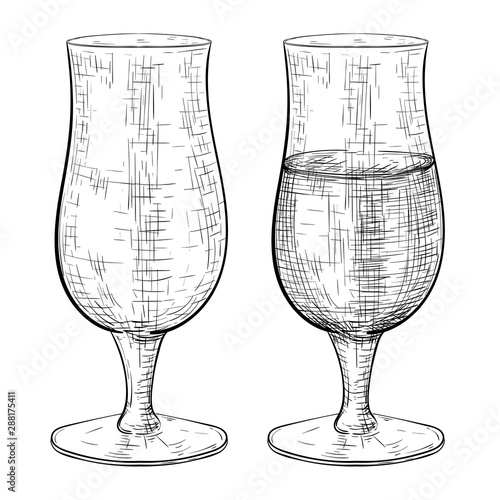 Beer glass. Full and empty set. Hand drawn sketch