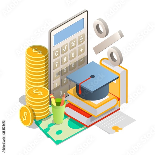 Student loan rates vector concept isometric illustration