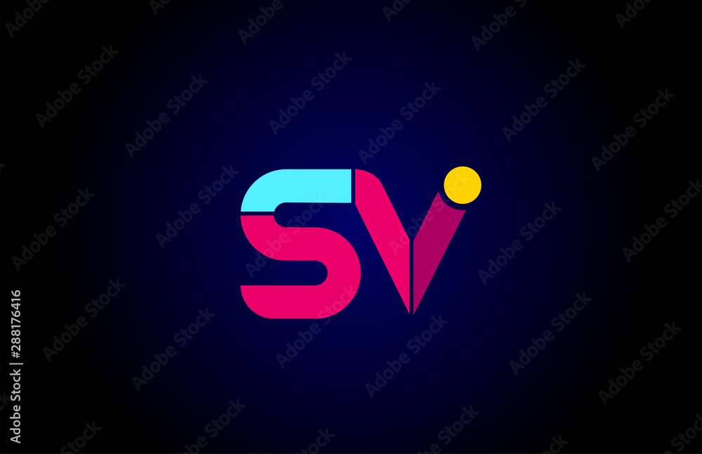 pink blue alphabet letter SV S V combination for company logo Stock ...
