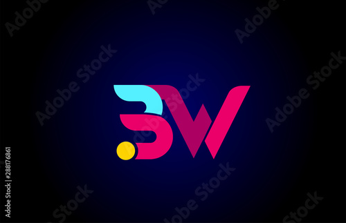 pink blue alphabet letter BW B W combination for company logo