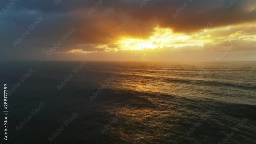 Aerial view on big waves of Atlantic ocean and dramatic sunset sky, 4k Aerial view on big waves of Atlantic ocean and dramatic sunset sky, 4k