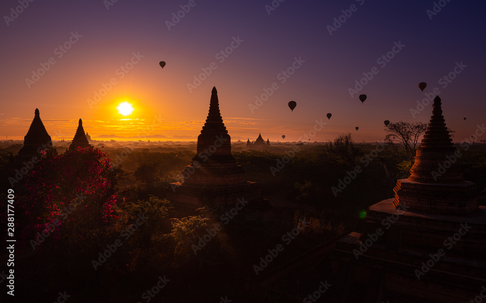 Bagan City Myanmar Hot Air Balloons at Sunrise