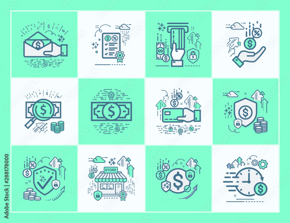 Set of vector line icons in flat design concept for business, finance, banking and accounting with elements for web apps and mobile apps / Modern infographic logo and pictogram Collection. Set of vector line icons in flat design concept for business, finance, banking and accounting with elements for web apps and mobile apps / Modern infographic logo and pictogram Collection.