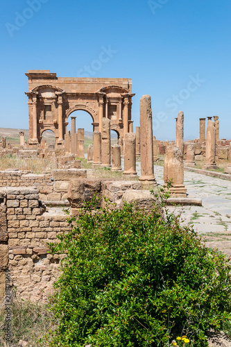 Timgad, Algeria - 05/07/2015: Ruins of ancient Roman city of Timgad/Thamugadi.
