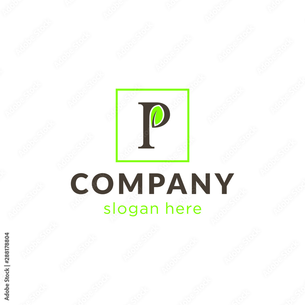 concept letter P and leaf inside, initial letter logo template, natural logo template, ready to use concept letter P and leaf inside, initial letter logo template, natural logo template, ready to use