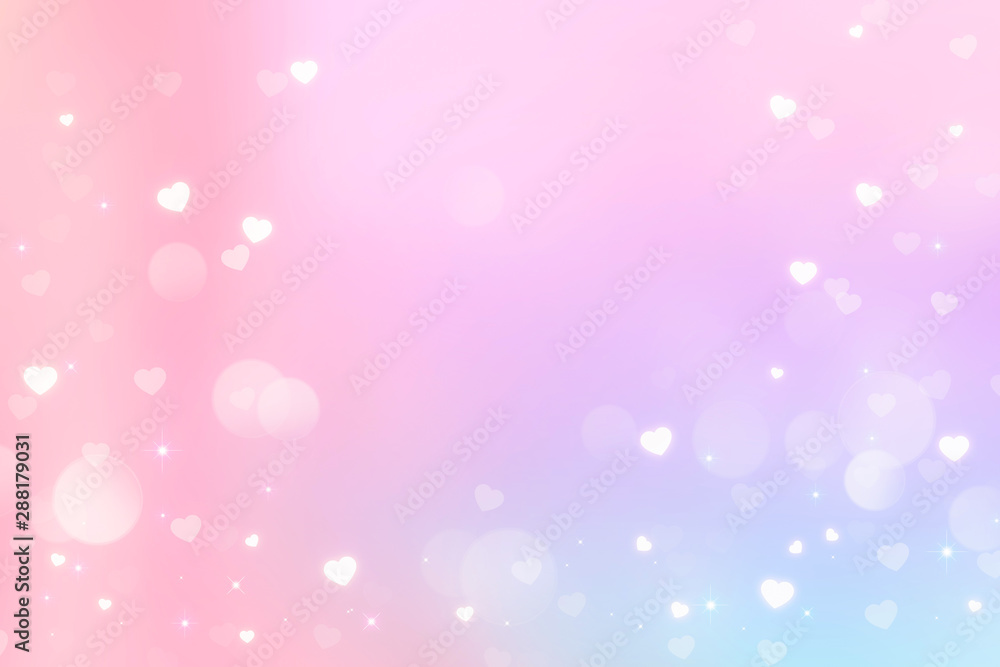 Heart bokeh on pastel rainbow background