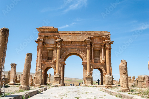 Timgad, Algeria - 05/07/2015: Ruins of ancient Roman city of Timgad/Thamugadi.