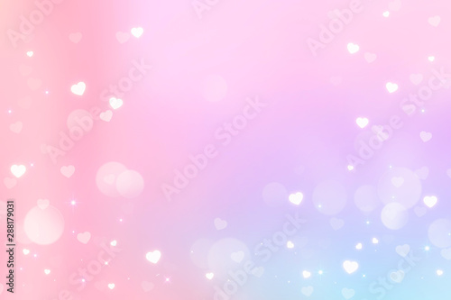 Heart bokeh on pastel rainbow background