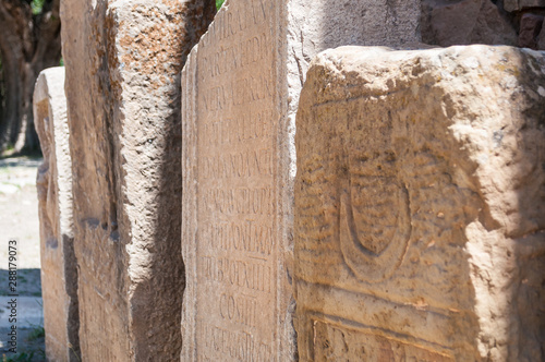 Timgad, Algeria - 05/07/2015: Ruins of ancient Roman city of Timgad/Thamugadi.