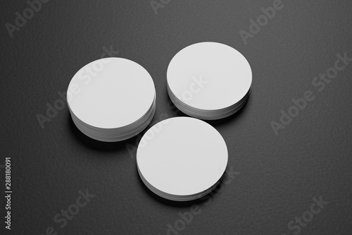 3D render Mock-up of the two round business cards are on a black paper