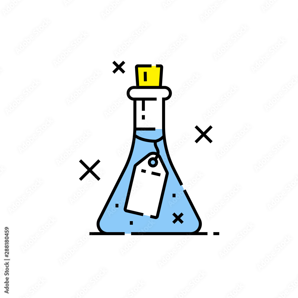 Science lab flask line icon. Conical laboratory glass bottle symbol