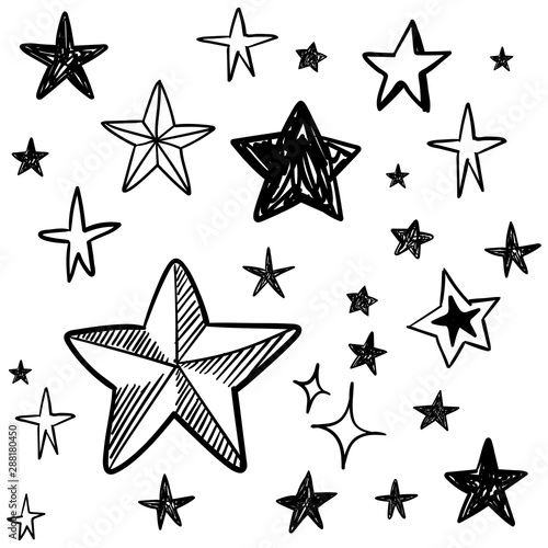 Stars doodle set. Hand drawn star sketch illustrations. Vector collection