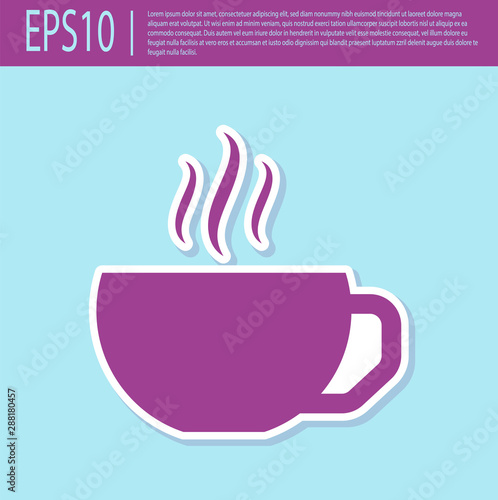 Retro purple Coffee cup flat icon isolated on turquoise background. Tea cup. Hot drink coffee. Vector Illustration