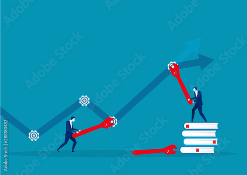 Business team and repair gear forward to arrow growth business concept , Vector illustration Built structure.