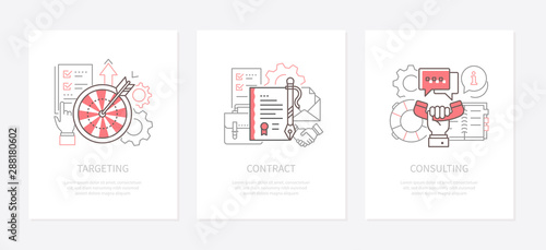 Business strategy - line design style icons set