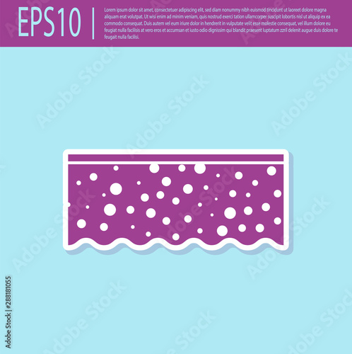 Retro purple Sponge with bubbles icon isolated on turquoise background. Wisp of bast for washing dishes. Cleaning service logo. Vector Illustration