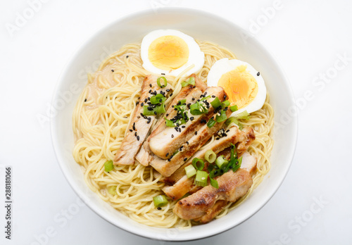 Miso Ramen with egg and pork, homemade Japanese food