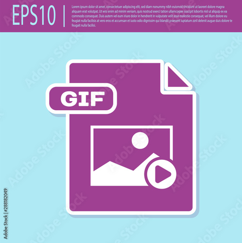 Retro purple GIF file document. Download gif button icon isolated on turquoise background. GIF file symbol. Vector Illustration