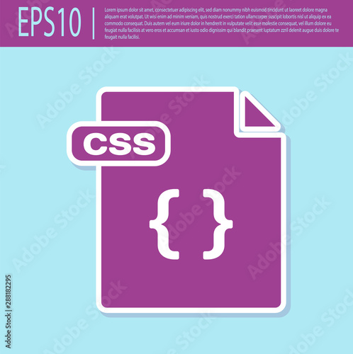 Retro purple CSS file document. Download css button icon isolated on turquoise background. CSS file symbol. Vector Illustration