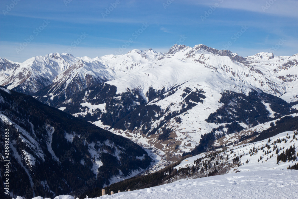 Fototapeta premium view of Mayrhofen ski resort in winter time, Austria