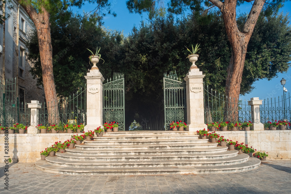 Entrance stairway to the municipal garden of Villa Garibaldi in Conversano, Puglia Italy. Entrance stairway to the municipal garden of Villa Garibaldi in Conversano, Puglia Italy.