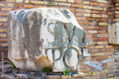 Tableau sur toile Detail of the ruins at the Flavian Palace also known as the Domus Flavia on the